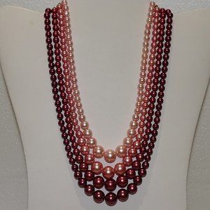 VINTAGE BRONZE & PINK BEAD NECKLACE
